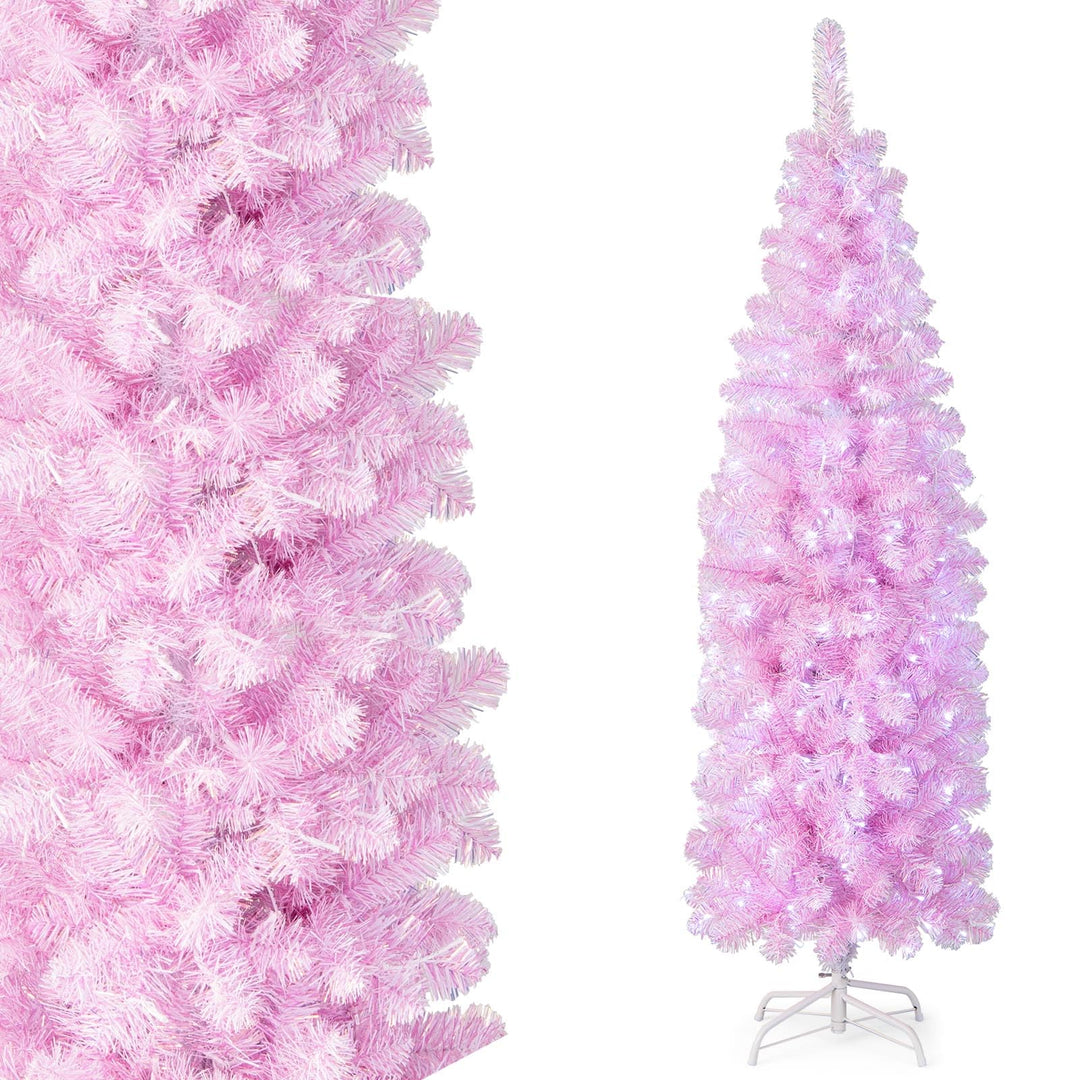 COSTWAY 180cm Künstlicher Weihnachtsbaum Bleistift, LED beleuchteter Tannenbaum mit 250 kaltweissen