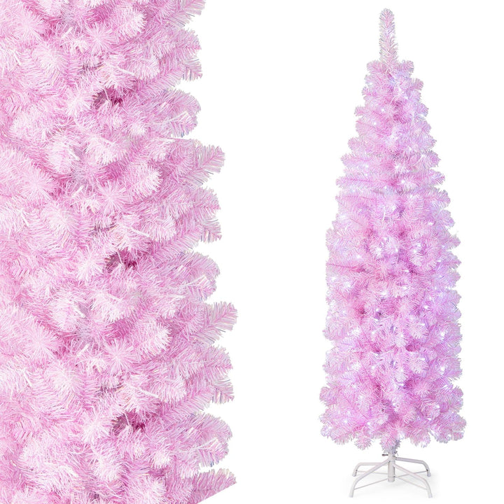 COSTWAY 180cm Künstlicher Weihnachtsbaum Bleistift, LED beleuchteter Tannenbaum mit 250 kaltweissen