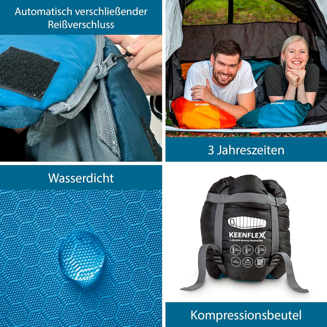 Schlafsack Outdoor 2-3 Jahreszeiten 950g/1500g Ultraleicht Mumienschlafsack kleines packmass Blau +7