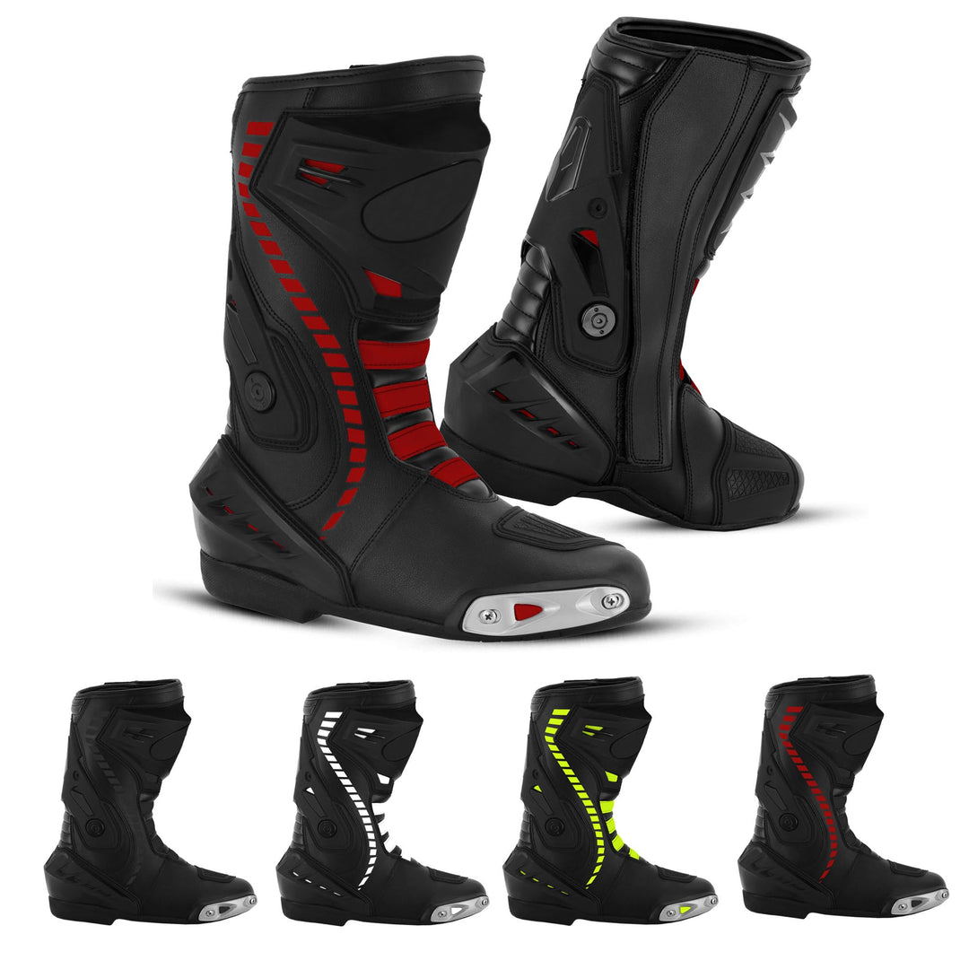 Vaster Moto Motorradschuhe für Herren, Rennstiefel aus Leder, wasserdicht, knöchellang, rutschfeste