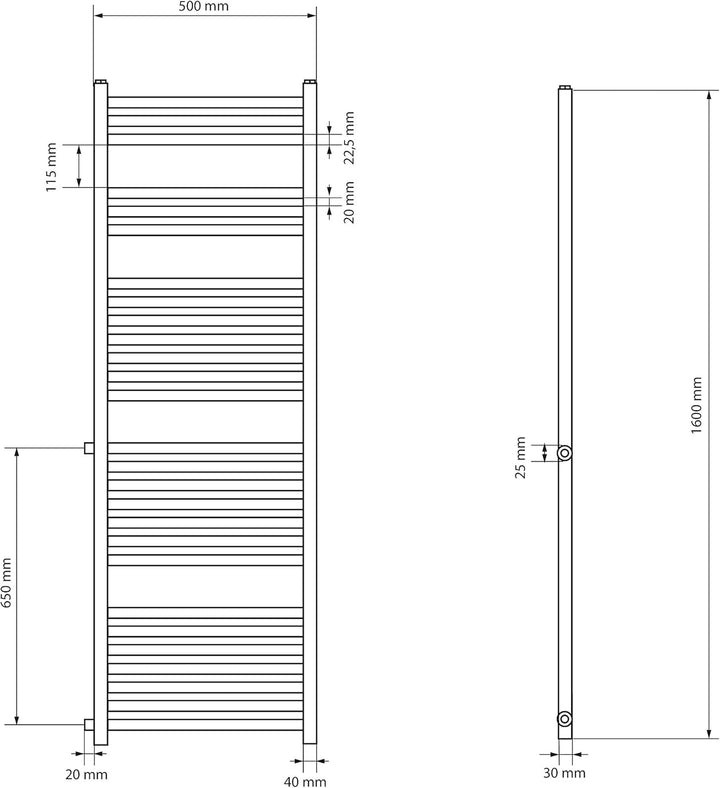 ECD Germany Renovierungsheizkörper Austausch - 500 x 1600 mm - Weiss - gerade mit Seitenanschluss 65