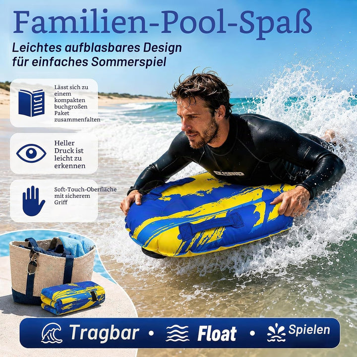Luftmatratze Wasser für Kinder &amp; Erwachsene, FainFun Surfbrett Aufblasbar, Bodyboard mit Griffen, Wa