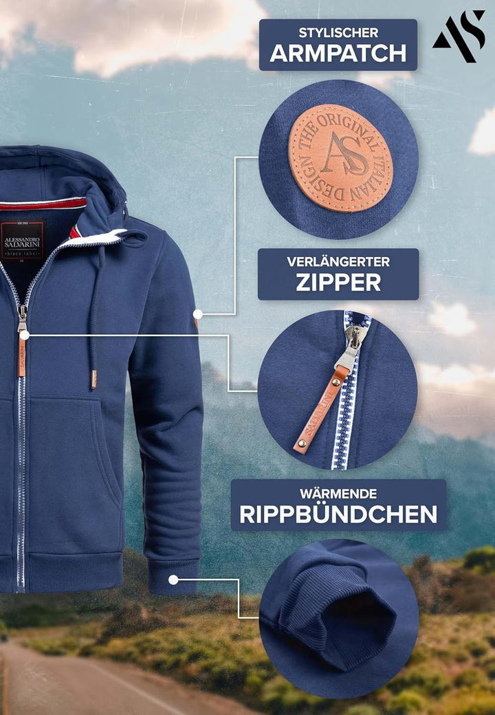 ALESSANDRO SALVARINI Herren Sweatjacke (S-3XL) mit Kapuze - Leicht, Atmungsaktiv, Kapuzenpullover mi