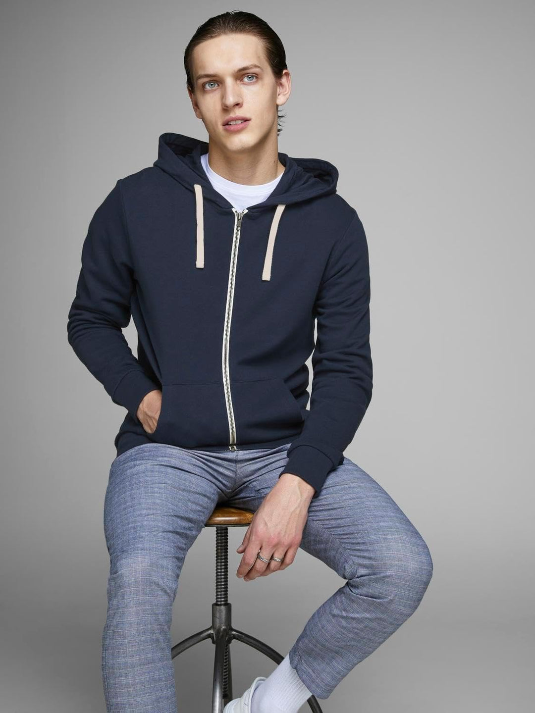 JACK & JONES Herren JJEHOLMEN Sweat Zip Hood NOOS 12136884, Navy Blazer/REG FIT, XXXL