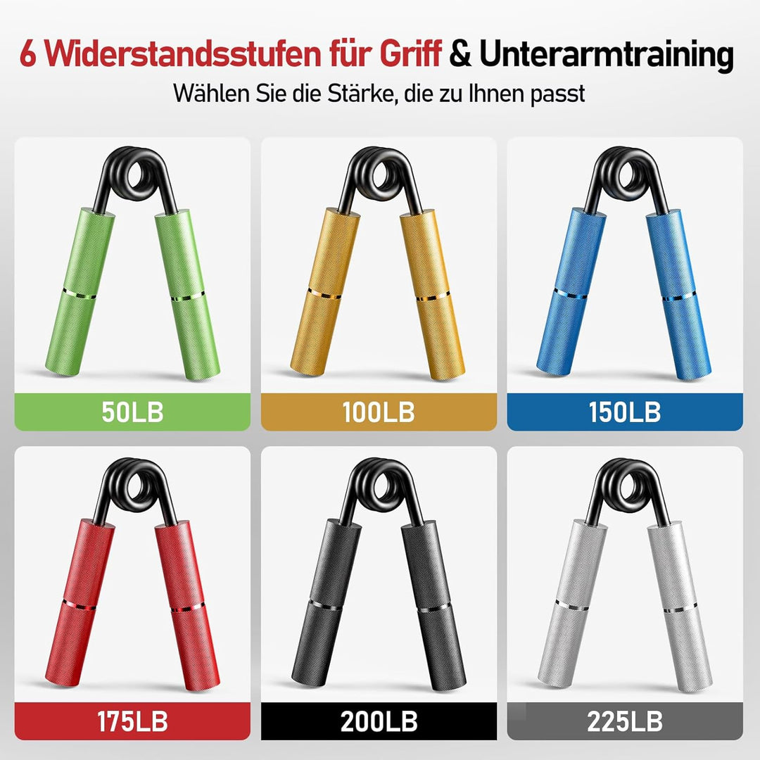 FitBeast Griffkrafttrainer Set, 6er Aluminium-Grifftrainer, Unterarmtrainer & Handgelenktrainer, Han