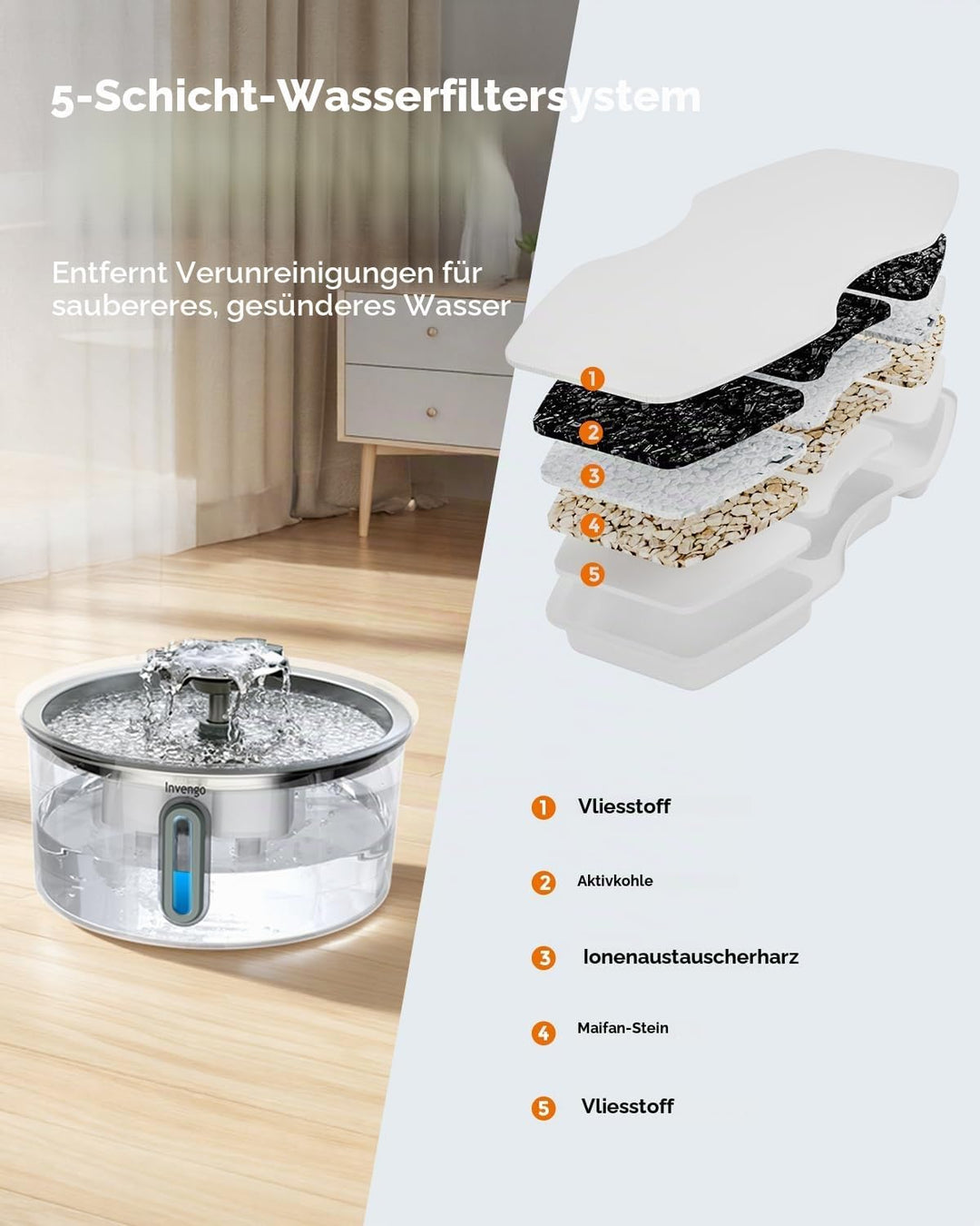 Katzenbrunnen Edelstahl, 3.2L Trinkbrunnen für Katze mit Blumenfontäne, LED-Anzeige, Wasserstandsanz