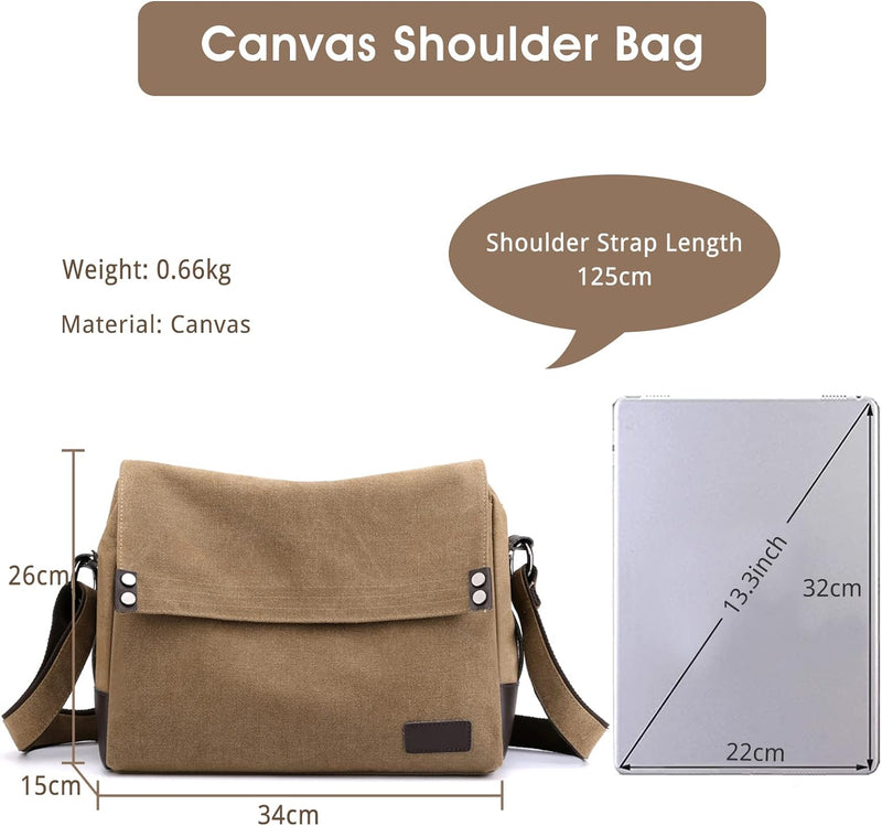 CORIOS Herren Umhängetaschen Canvas Schultertasche Laptoptasche für 13.3 Zoll Notebook Lehrertasche