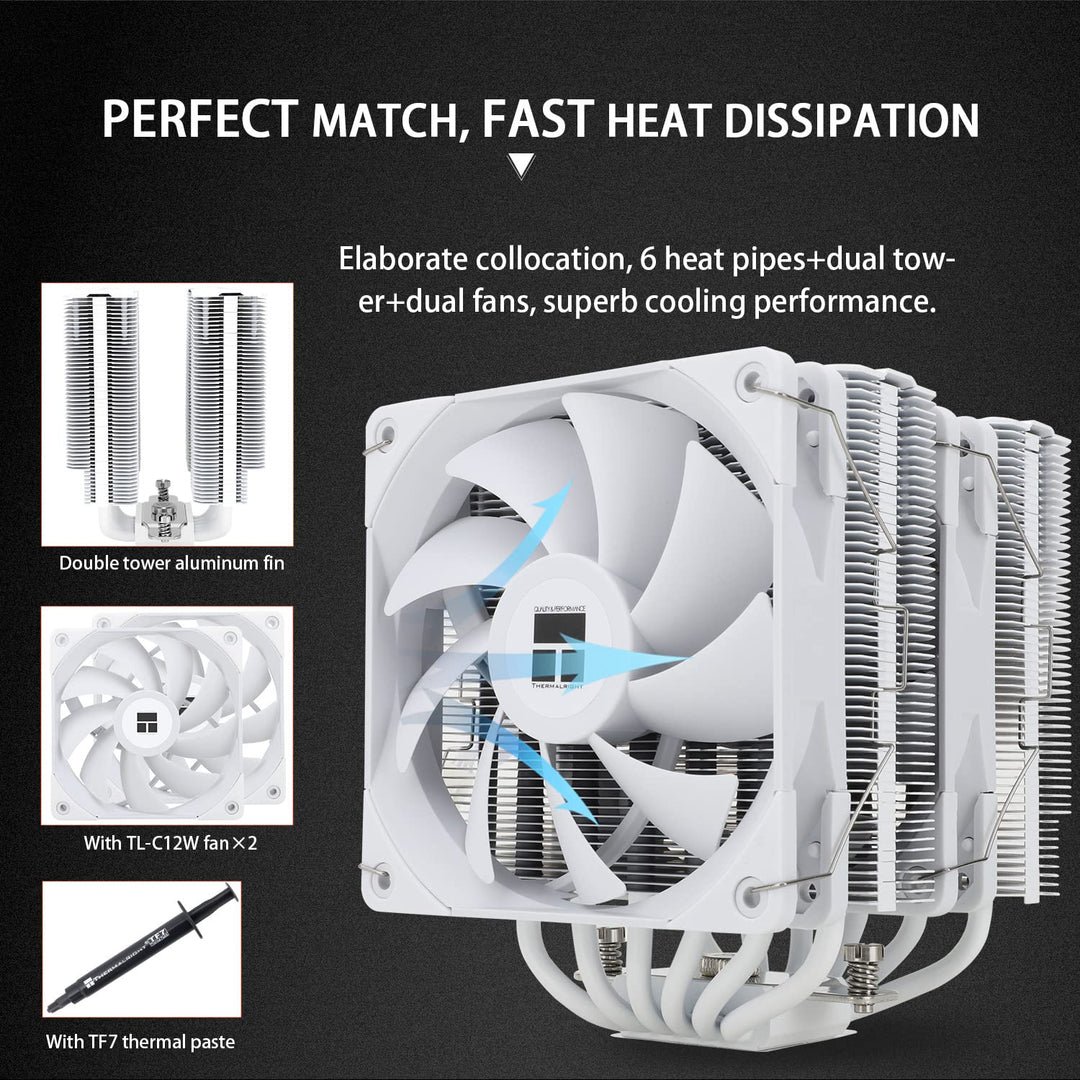 Thermalright Peerless Assassin 120 White CPU Cooler, 6 tubos de calor, doble ventilador de TL-C12W P