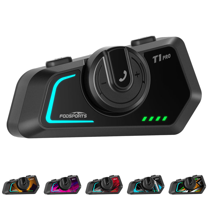 Fodsports T1 Pro Motorrad Intercom 5.4, Headset Motorradhelm für bis zu 6 Motorräder mit 2000m, Moto