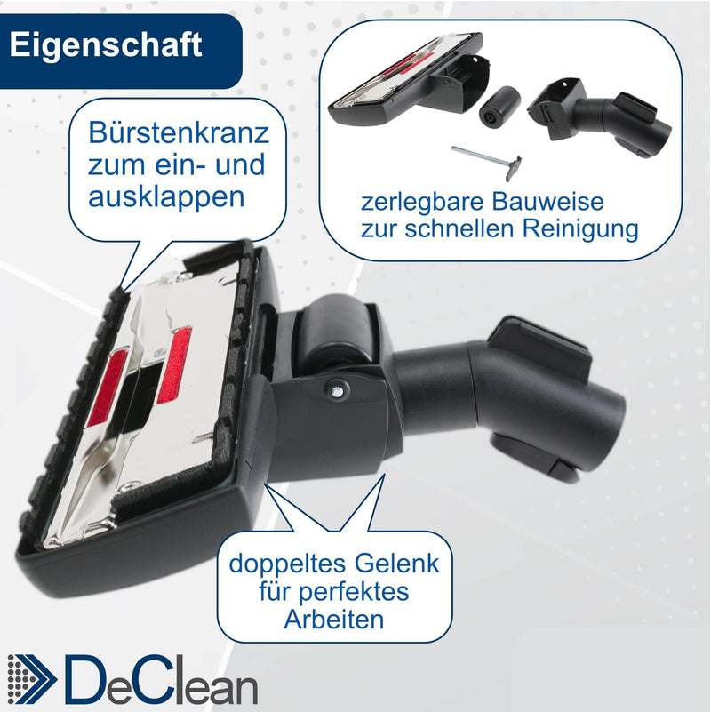 DeClean Bodendüse Bürste kompatibel mit Miele Staubsauger C1, C2, C3, Complete, Compact, Classic, S8