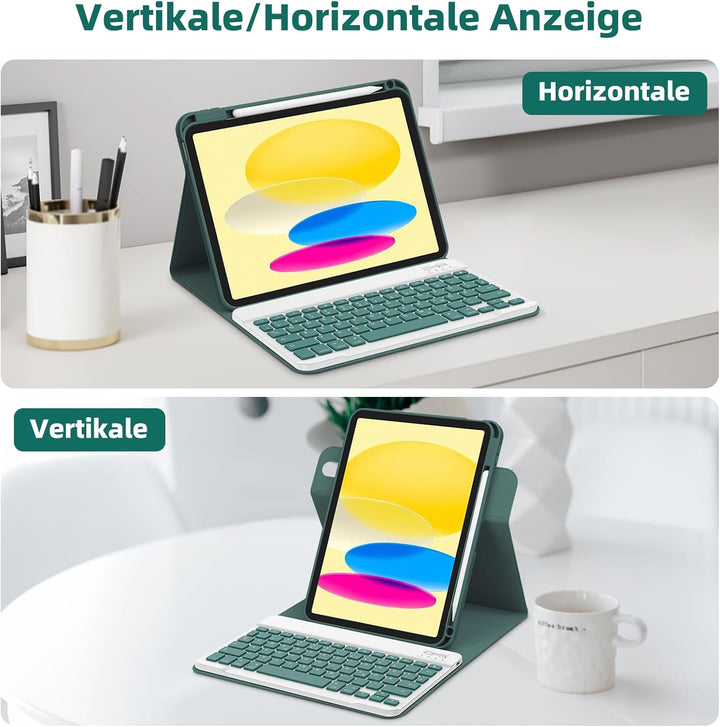 Bettdow für iPad 10.Generation 2022 Tastatur Hülle, Hoch-/Querformat Verwenden, QWERTZ Layout Abnehm