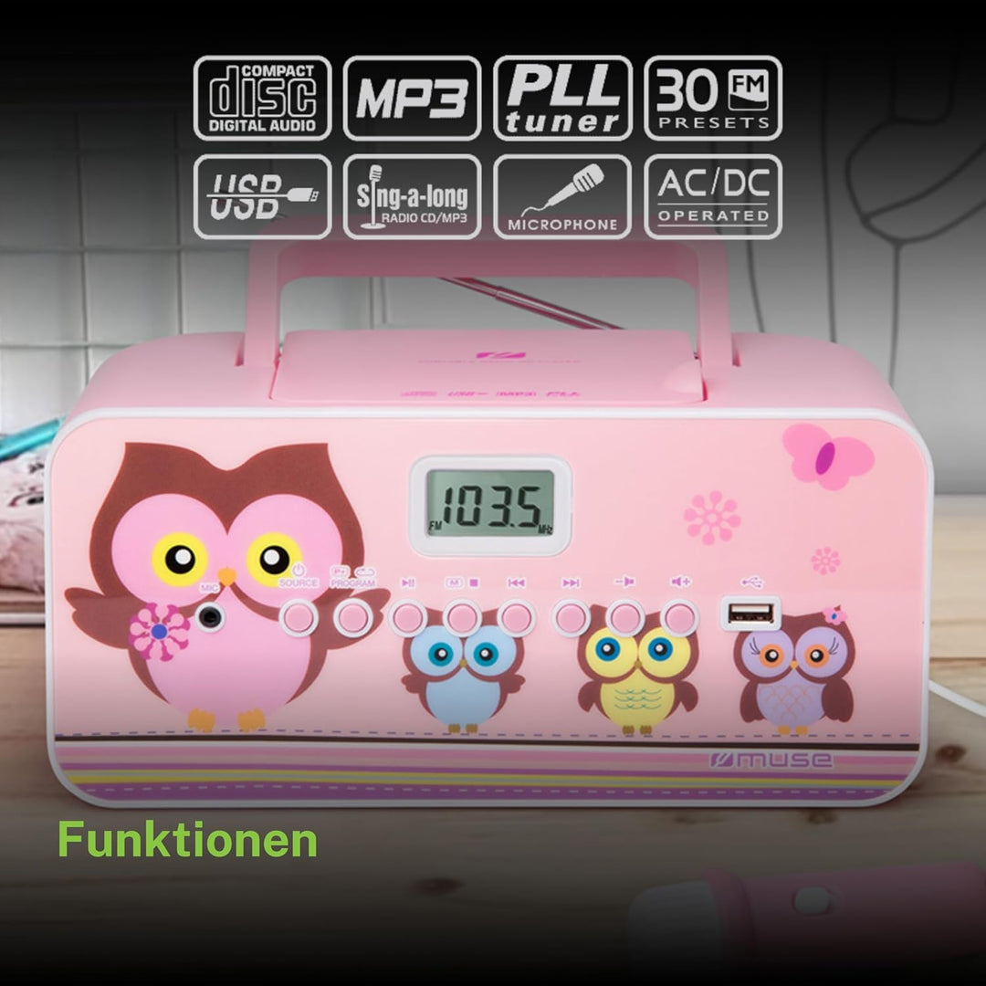 CD-Radio für Kinder mit Mikrofon und Sing-A-Long Karaoke Funktion (CD / MP3, USB, AUX-In, LCD-Displa