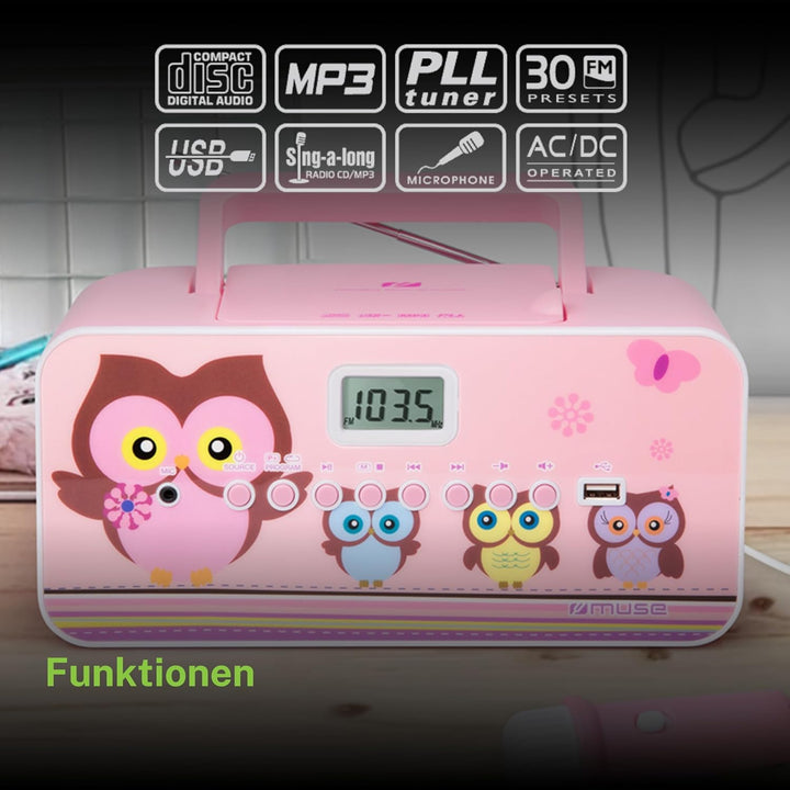 CD-Radio für Kinder mit Mikrofon und Sing-A-Long Karaoke Funktion (CD / MP3, USB, AUX-In, LCD-Displa