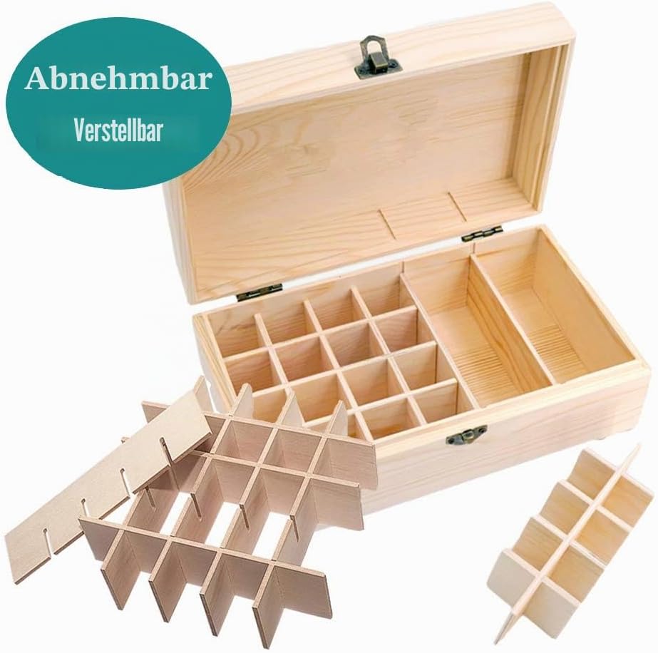 36 Slots Ätherisches Öl Box aus Holz - Bietet Platz für 5 10 15 ml ätherisches Öl-Flaschen - Ideales