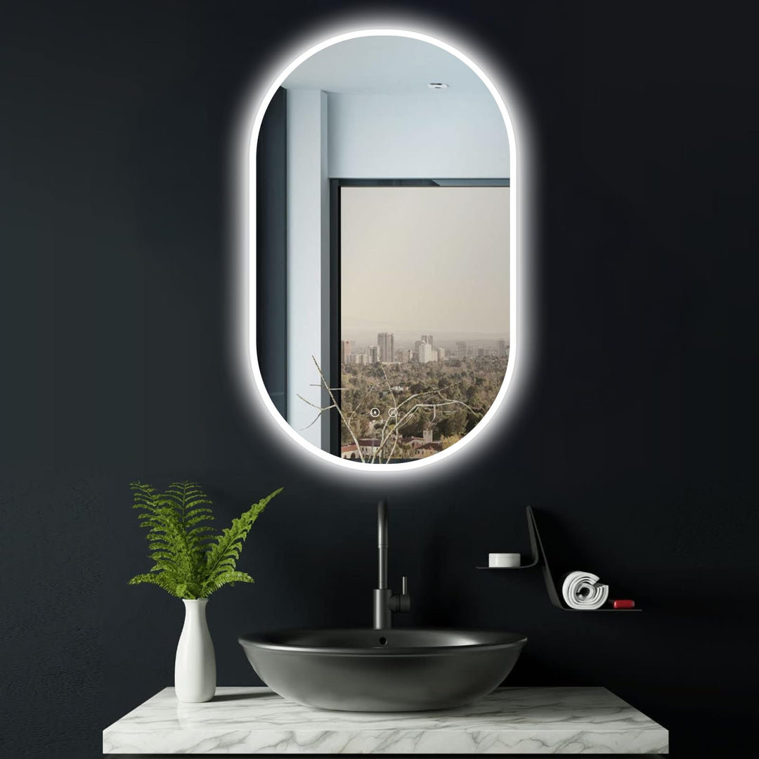 90x50 cm Badspiegel mit Beleuchtung Oval mit Antibeschlag, Badezimmer Spiegel mit LED, Wandspiegel L