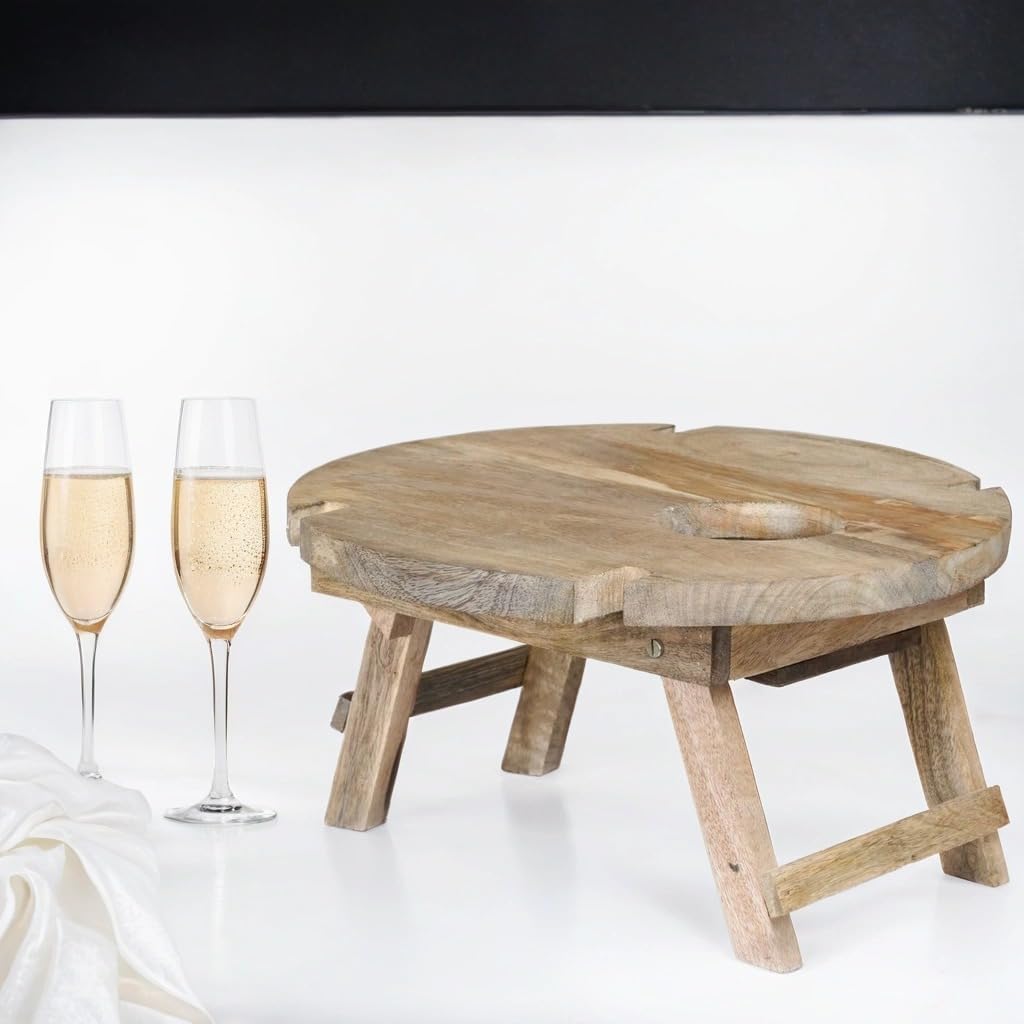 Marrakesch Picknick Klapptisch aus Holz Tablett Durchmesser 40 cm | Campingtisch Roman klappbar für