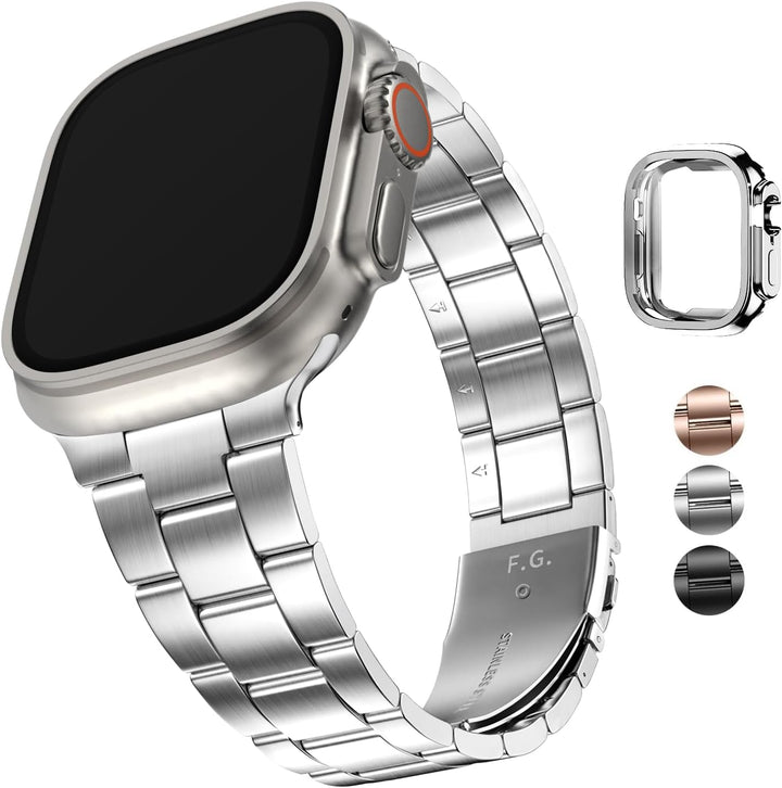 Fullmosa für Apple Watch Armband Ultra 2/Ultra 49mm Edelstahl Metallarmband mit Uhrengehäuse für iwa