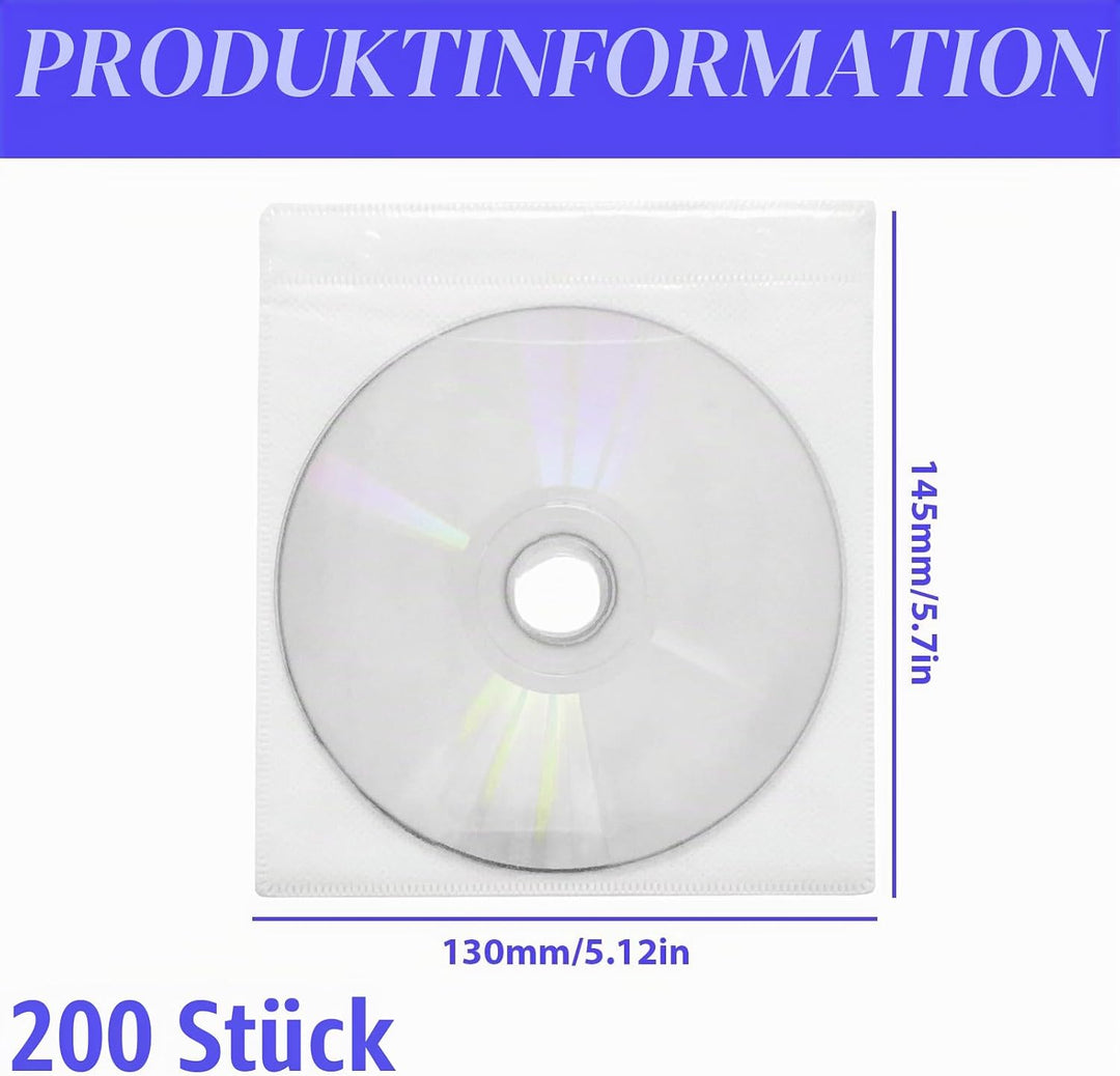 CD/DVD/BluRay Hüllen, 200 Stück CD-DVD-Schutzhüllen, Doppelseitige Standard-Kunststoffhülle für CD,