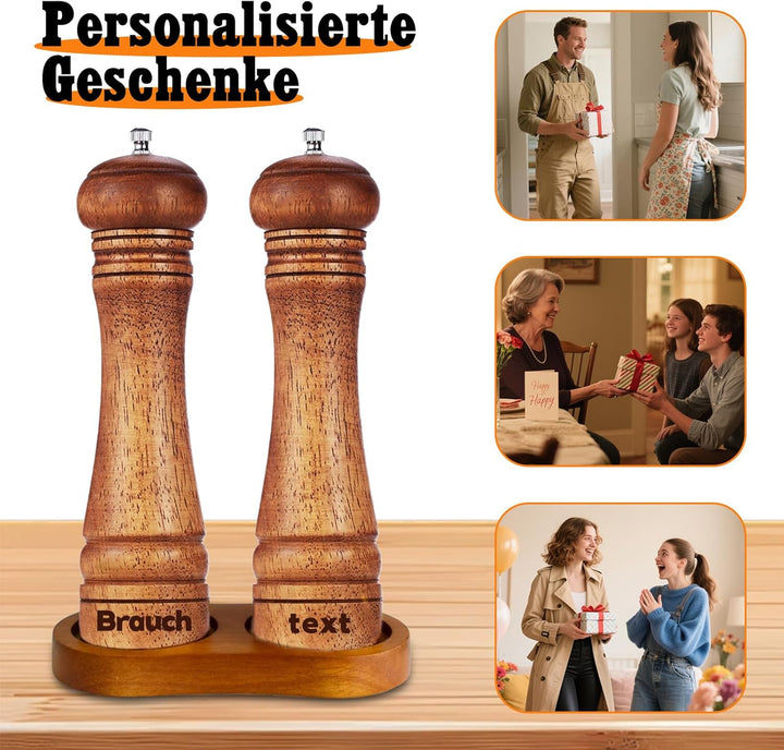 Personalisierte Salz und Pfeffermühle Holz Set Angefertigt Manuelle Salzmühle mit Text Name Holz Müh