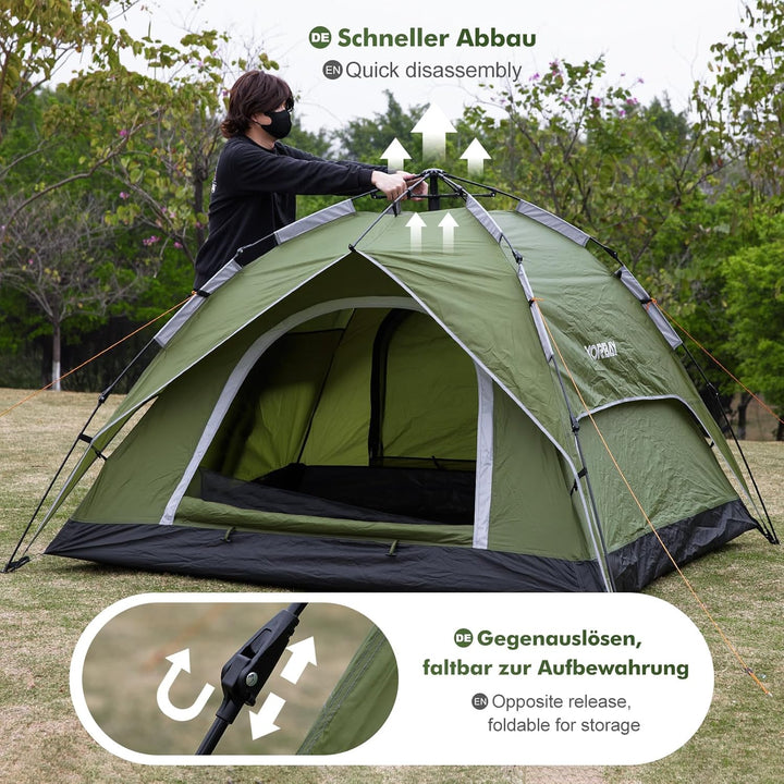 Yorbay 2 in 1 Pop Up Camping Zelte, doppelwandig Wasserdicht UV-Schutz Kuppelzelte Wurfzelte für Fam