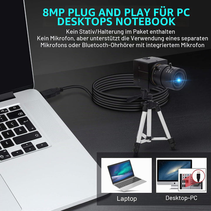 ELP 8 Megapixel Zoom Web Kamera IMX179 Sensor USB Kamera HD 2.8-12mm Variable Fokus Manuell Objektiv