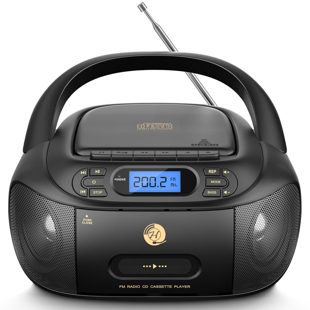 Hernido CD-Player mit Kassette, CD Boombox mit Bluetooth, UKW-Radio, Eingebauten Stereo-Lautsprecher