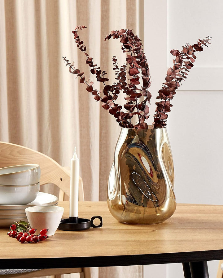 Deko Blumenvase Glas braun 27 cm geschwungen mit breiter Öffnung Modern Imeros