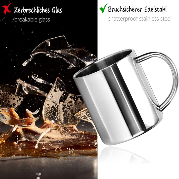 com-four® 2x Edelstahl Thermobecher - 300 ml je Becher - Isolierbecher doppelwandig - Kaffeetasse br