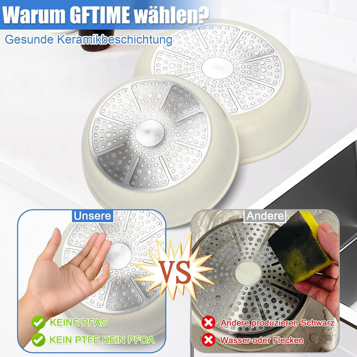 GFTIME Topfsets Pfannenset 17-teilig Antihaft-Keramikbeschichtung mit Abnehmbaren Griffen, Für Alle