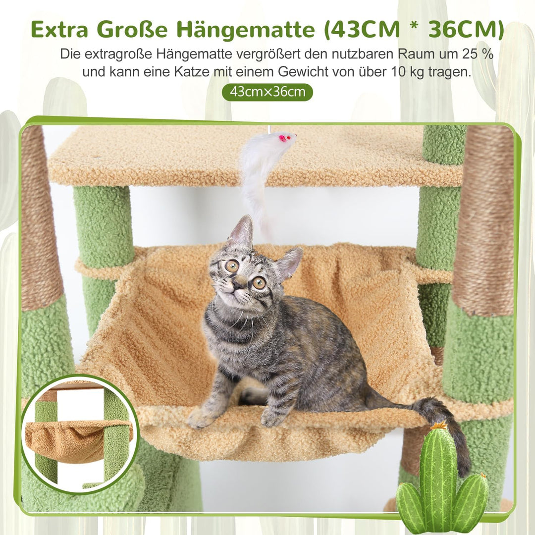Globlazer Kratzbaum Kaktus Grün Grosse hoch 178 cm mit Hängematte Weich 43*36CM, Katzenhaus, Gepolst