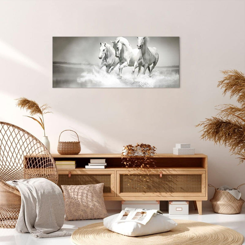 Wandbilder Dekoration Wohnzimmer Bauernhof pferde galopp freiheit Panorama Bilder auf Leinwand 120x5