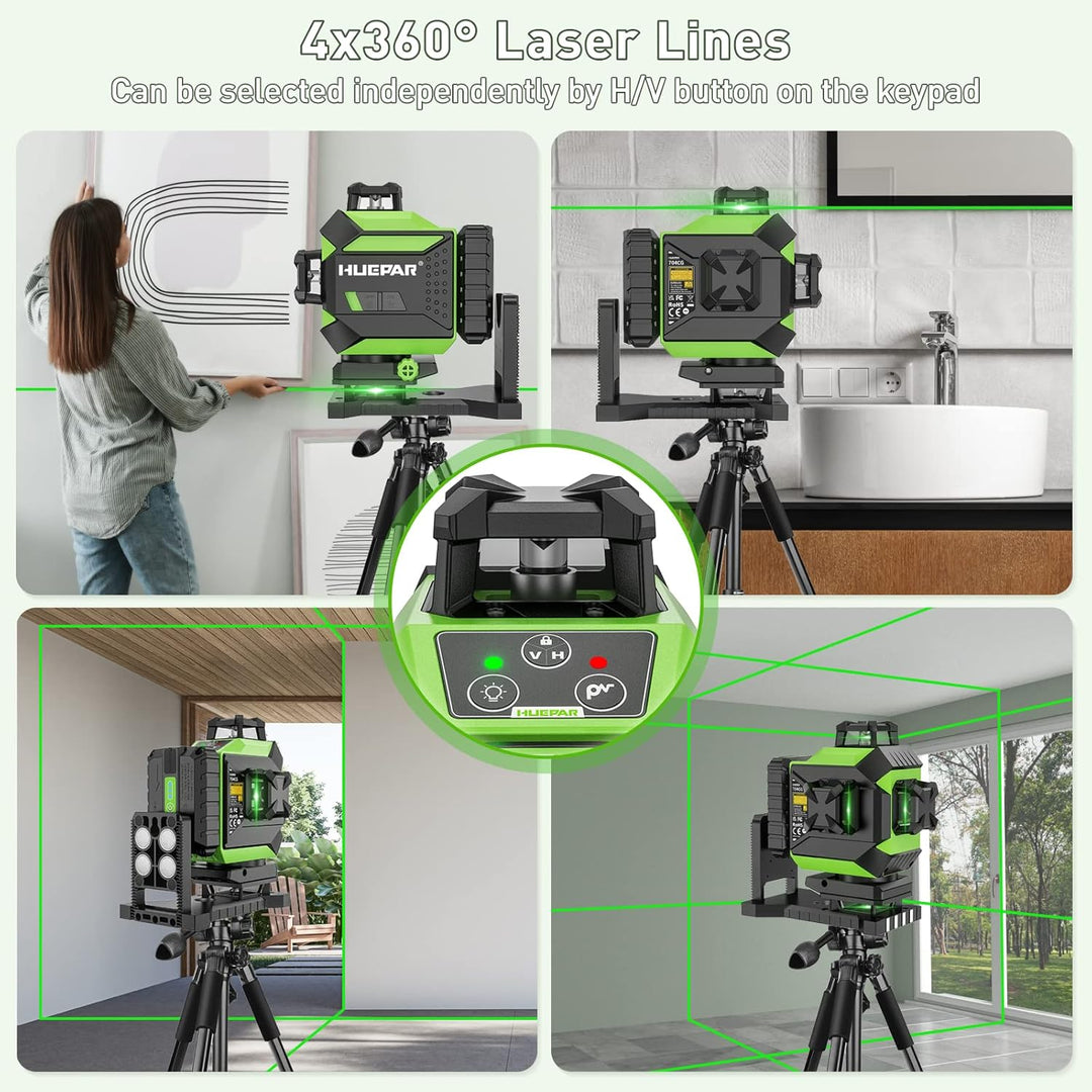 Huepar 4x360 Kreuzlinienlaser Automatische Nivellierung 4D grünes Licht Kreuzlinie 16 Linien für Fli
