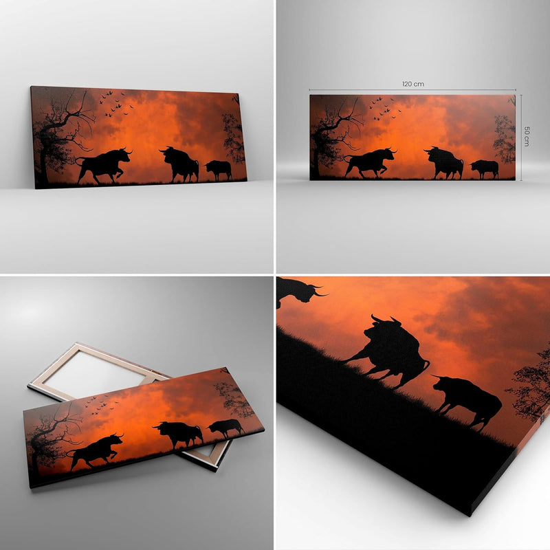 Wandbilder Dekoration Wohnzimmer Tier wütend Stier Panorama Bilder auf Leinwand 120x50cm Leinwandbil