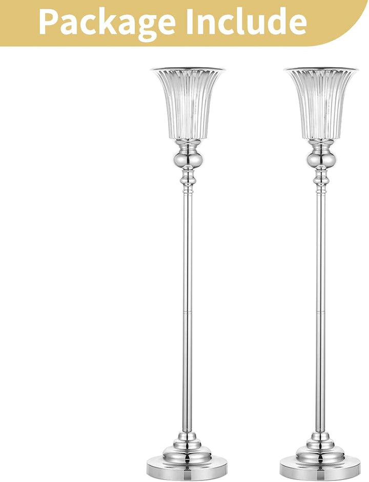 NUPTIO Blumenständer Metall Silber Vase: 2 Stück 77.5cm Hoch Blumenvase Hochzeit Ständer Trompete Va
