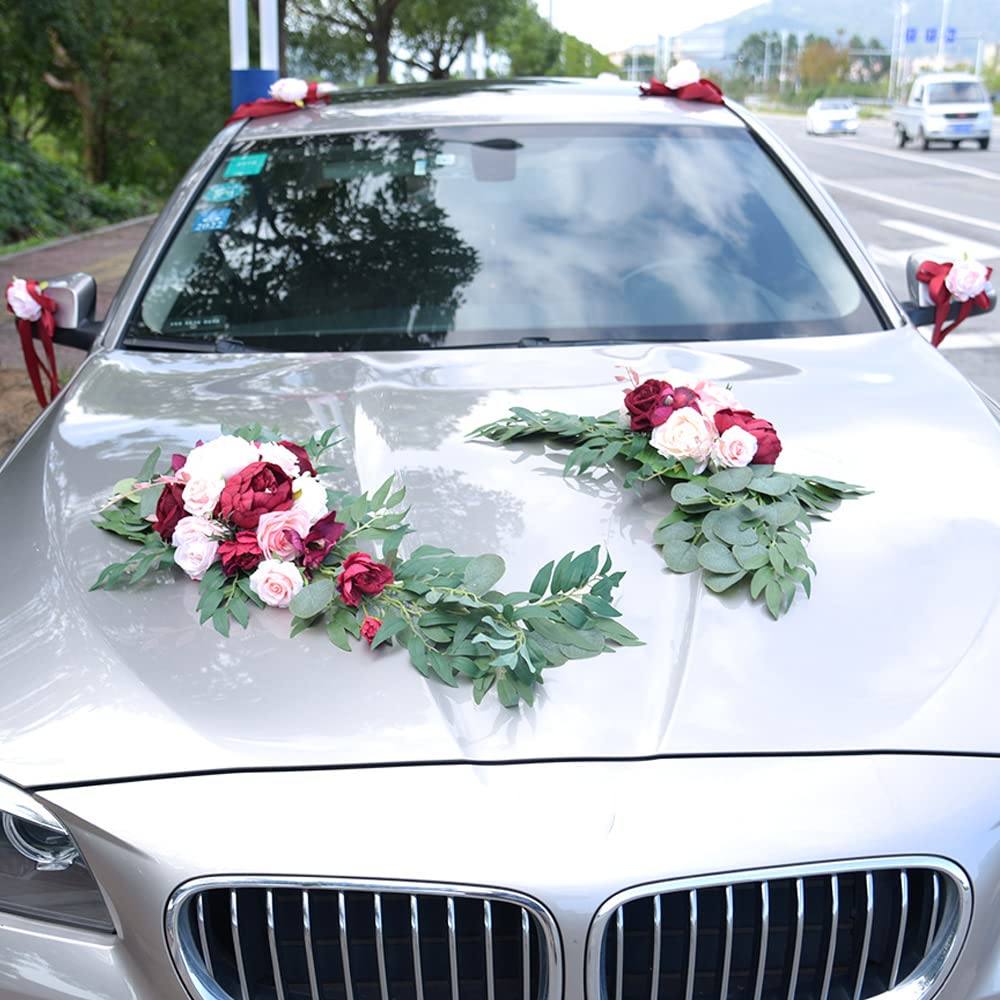 Autoschmuck Dekoration für Hochzeit,Braut Paar Rose Pfingstrose Vine Girlande Künstliche Blumen Pfla