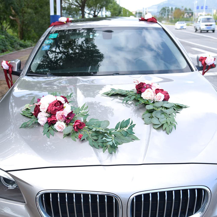 Autoschmuck Dekoration für Hochzeit,Braut Paar Rose Pfingstrose Vine Girlande Künstliche Blumen Pfla