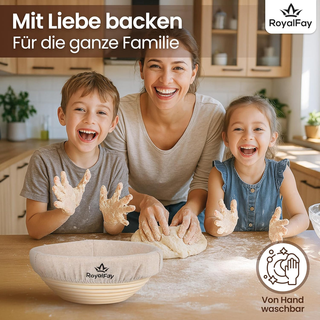 Gärkörbchen rund 23 cm – Brotform aus natürlichem Rattan für Sauerteig und Brotteig – inklusive Lein