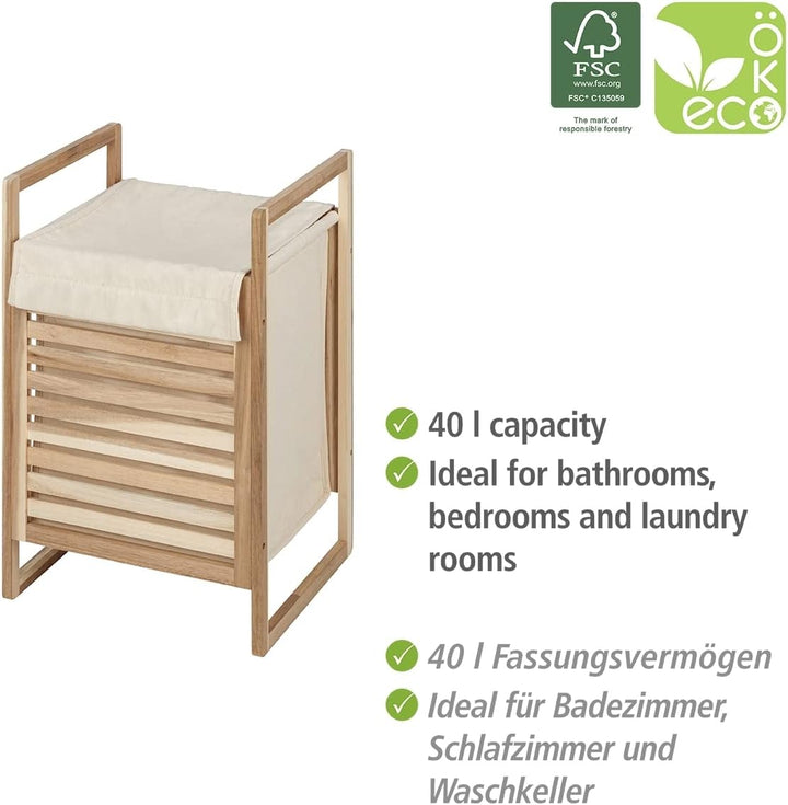 WENKO Wäschetruhe Acina, hochwertiger Wäschesammler aus natürlichem Akazienholz ökologisch FSC® zert