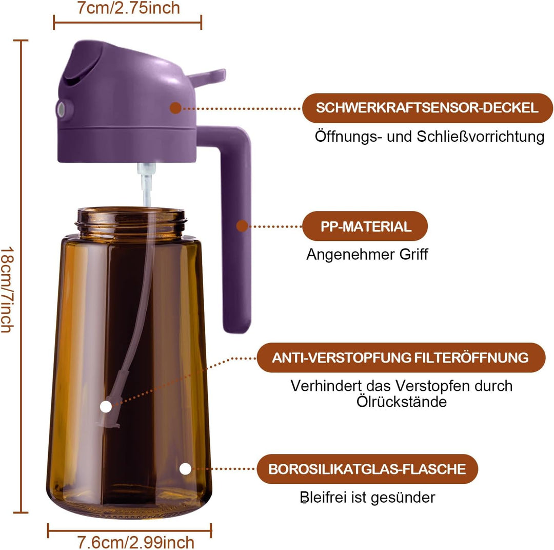 YARRAMATE 2 Stück 470ml Ölsprüher zum Kochen, 2-in-1 UV Schutz ölzerstäuber für die Küche, Bernstein