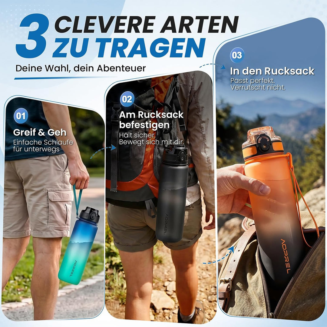 AOPREL Trinkflasche 650ML Mit Filter &amp; Zeitmarkierung, BPA-frei Tritan | Dichtung Auslaufsicher Wass