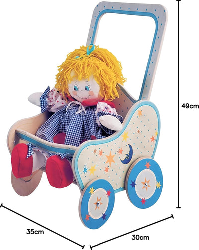 Dida - Der Puppenbuggy Aus Holz Dekoration Mond ist EIN Holzpuppenwagen Zum Schieben Der Puppen Der