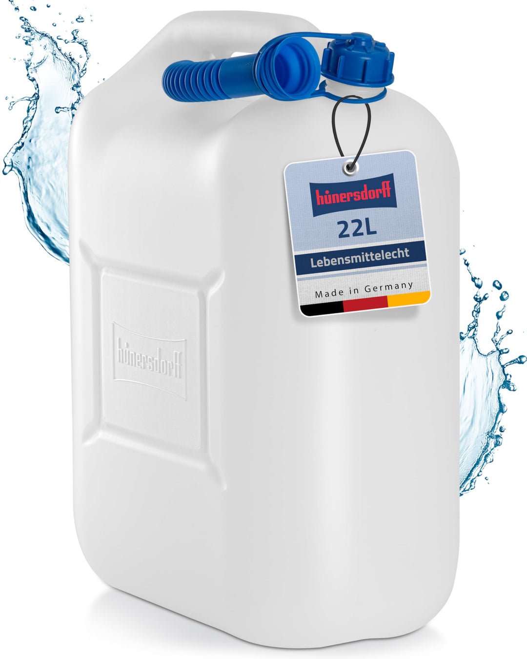 hünersdorff Wasserkanister ECO mit Auslaufrohr und unverlierbarer Deckelverschraubung, 22 L (mit Roh