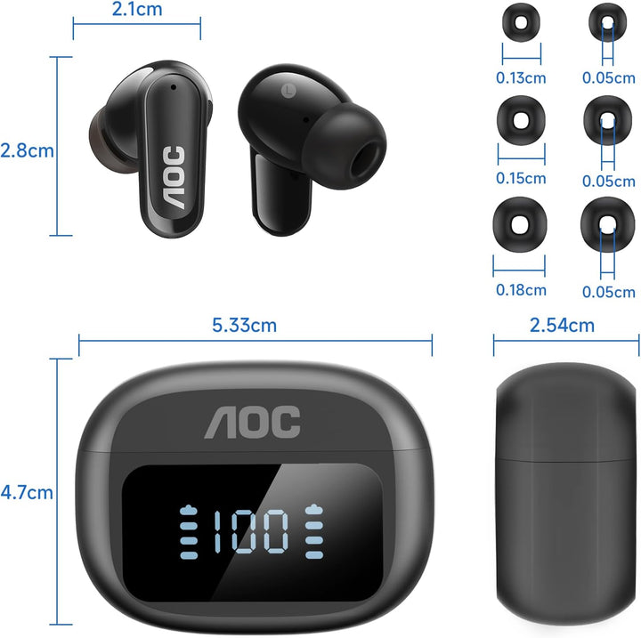 AOC Kopfhörer Kabellos Bluetooth 6.0 in Ear Kopfhörer Bluetooth 40 std | Bluetooth Kopfhörer mit 6 A