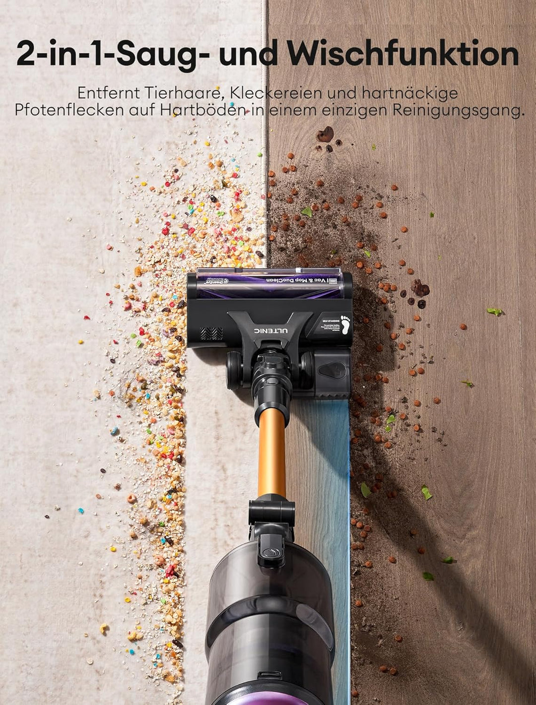 Ultenic U20 Mopper Staubsauger mit Wischfunktion, 60KPa 60 Mins Akku Staubsauger Kabellos mit abnehm