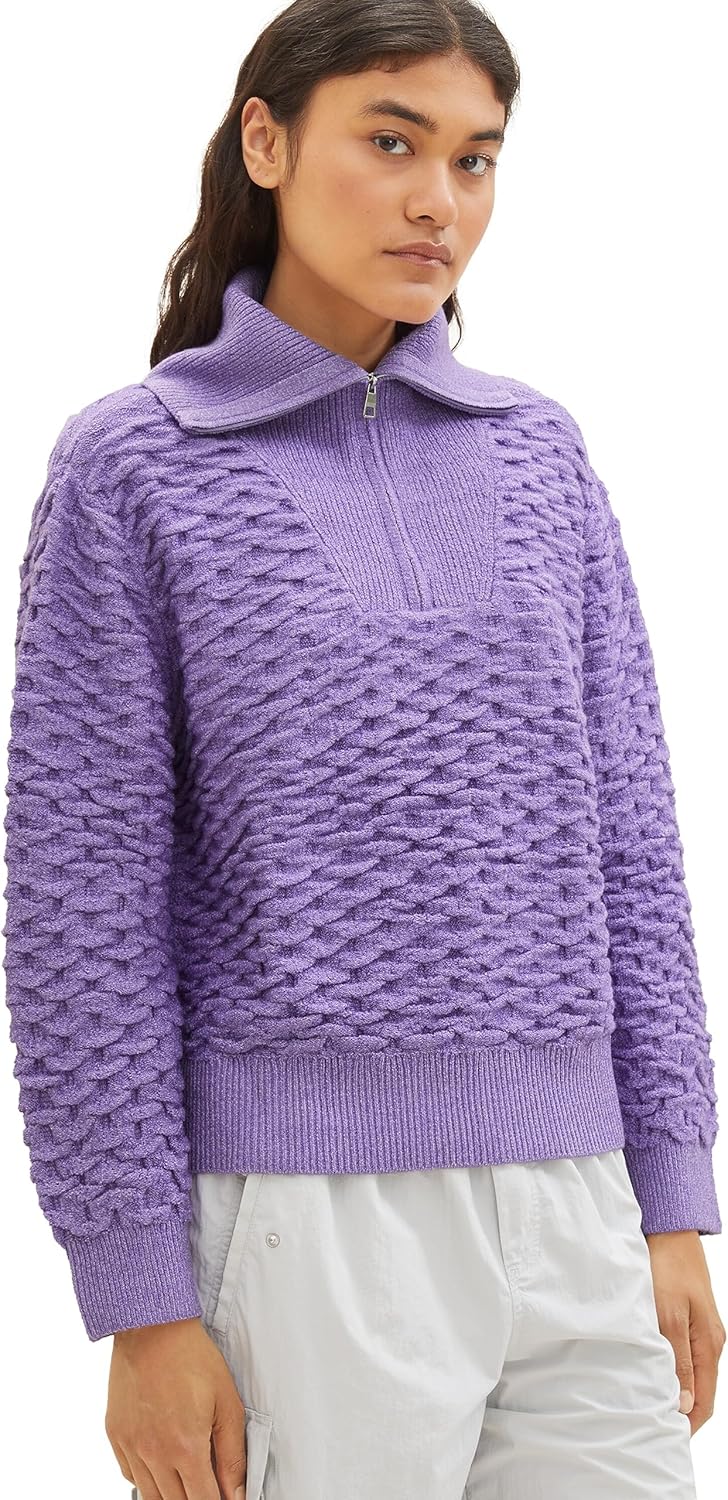 TOM TAILOR Denim Damen Basic Troyer Pullover L 32255-lilac, L 32255-lilac