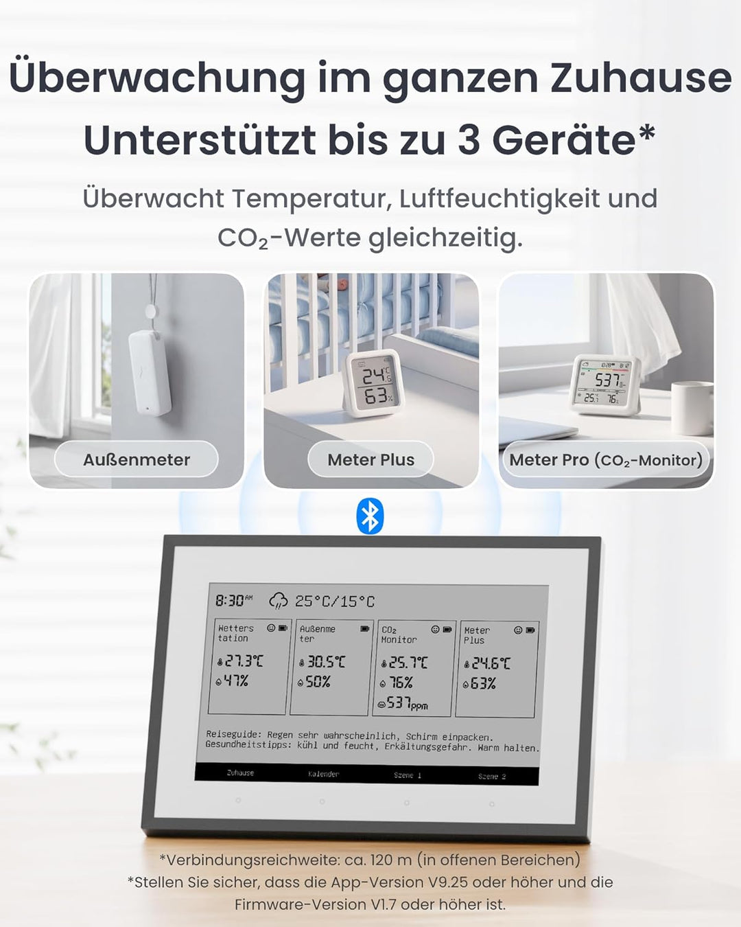 SwitchBot Smartes E-Ink-Home-Dashboard, 7,5" kabelloser Monitor für Innen-/Aussentemperatur und Luft