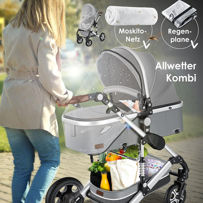 KESSER® Loops 3 in 1 Kinderwagen Kombikinderwagen Komplett-Set inkl. Babywanne & Buggy Sportsitz & A