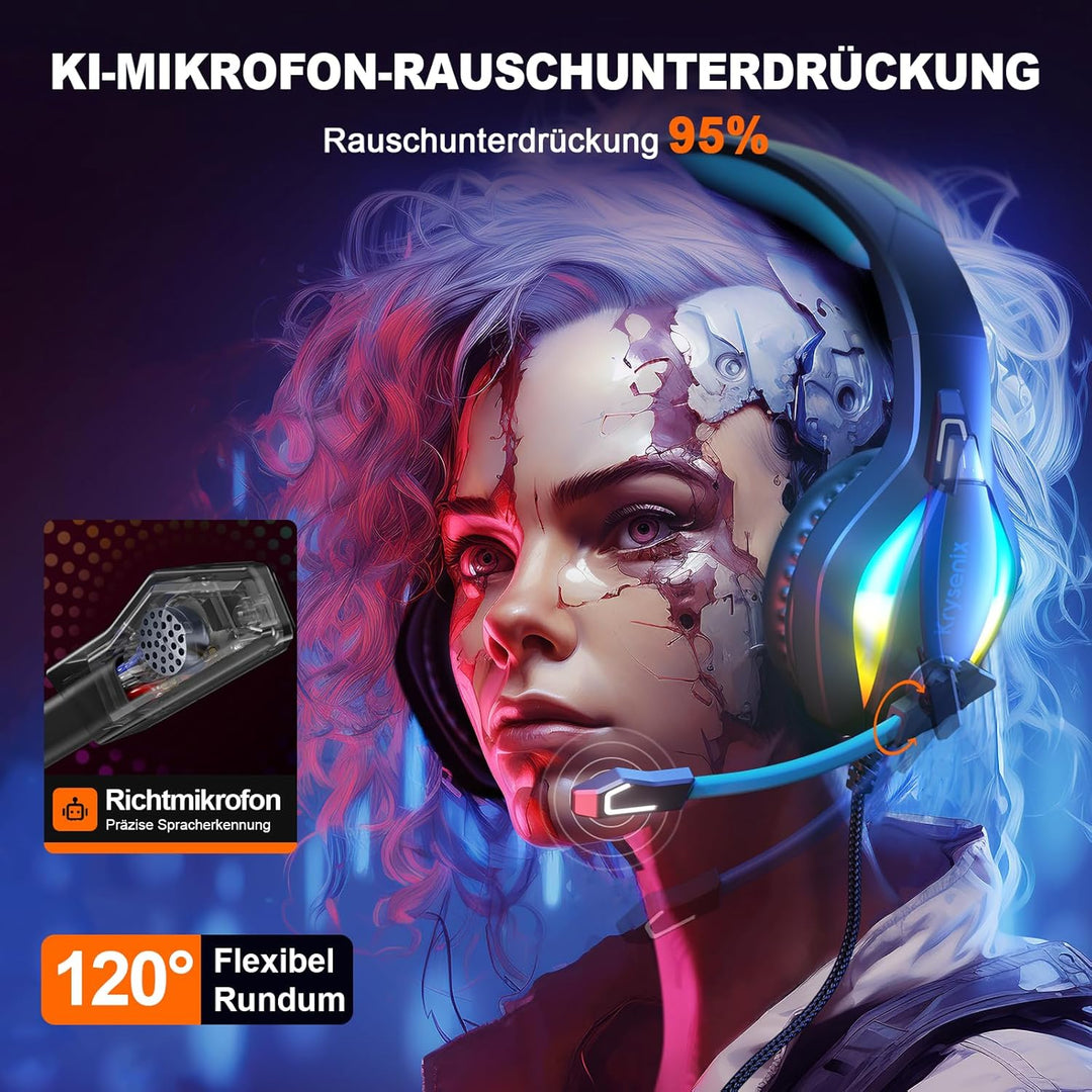 Krysenix PG1 RGB Gaming Headset für PS4, PS5, PC, Nintendo Switch, Xbox, Headset mit Mikrofon, Gamin