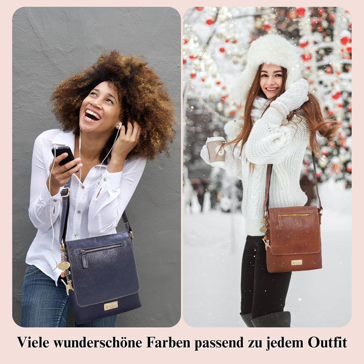 Catwalk Collection Handbags - Leder Umhängetasche Damen - Crossbody Bag/Messenger Bag Mittelgross -