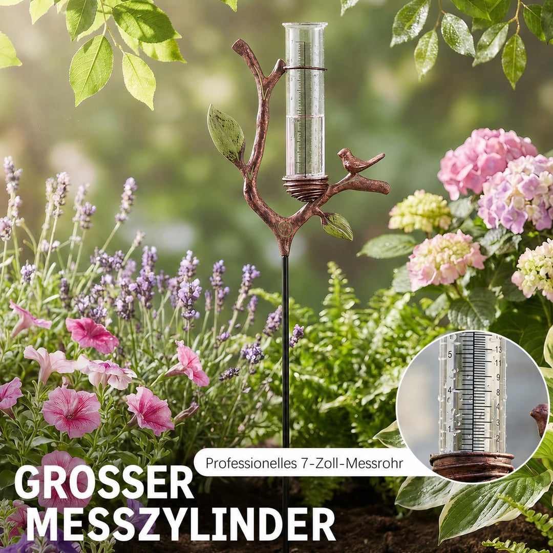 Regenmesser Garten mit Erdspiess, 92 cm Niederschlagsmesser mit 17,8 cm Acryl-Messrohr, dekorativer